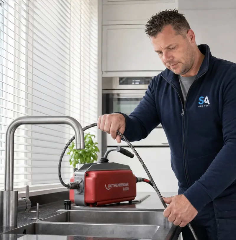 Monteur ontstopt gootsteen met Rothenberger R600